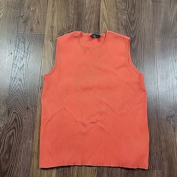 Lauren Ralph Lauren Ribbed Tank Top Womens Medium Orange Cotton Sleeveless - Picture 1 of 8